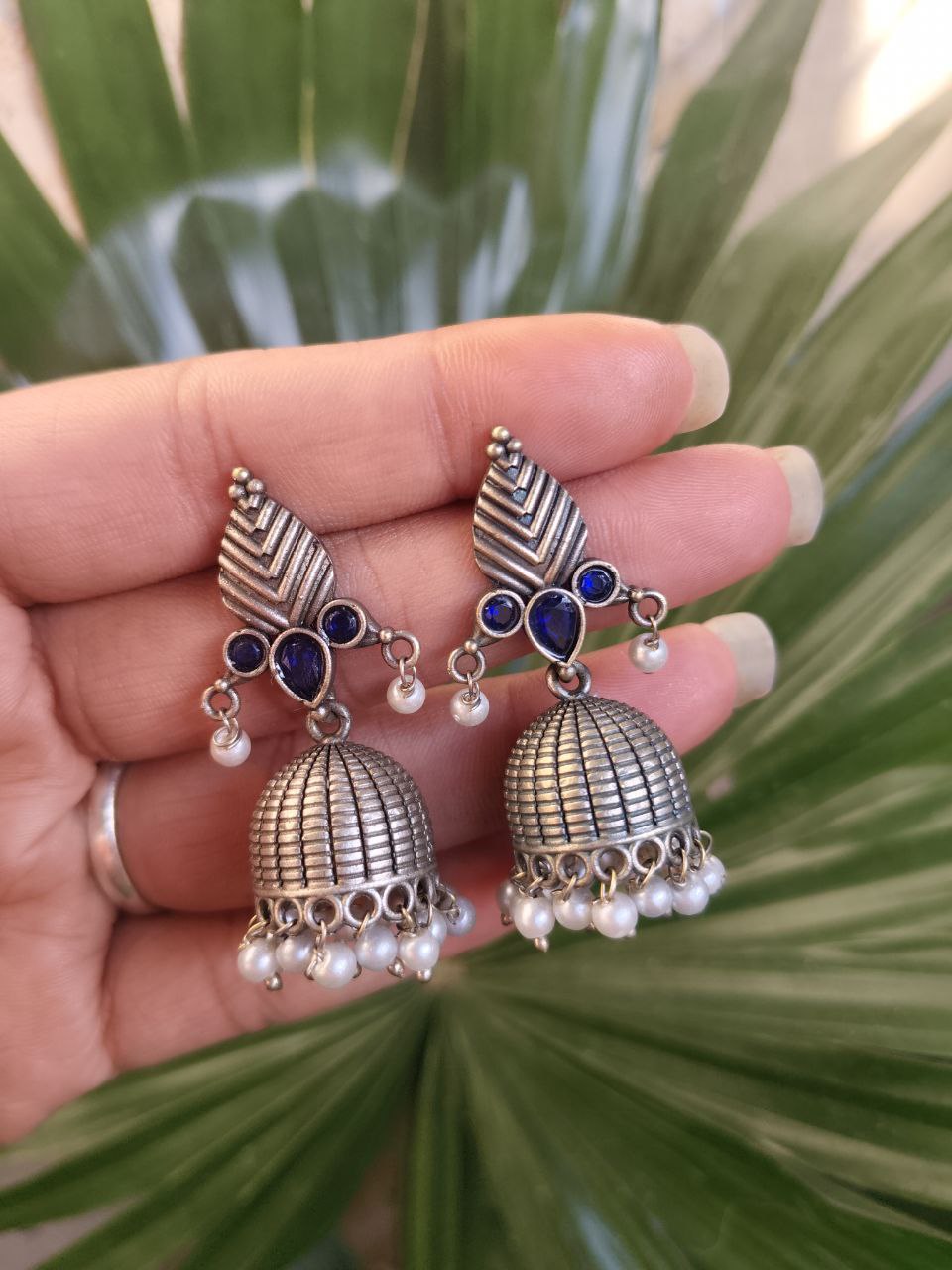 Elegant Leaf Design Jhumka Earrings – Stunning Traditional Partywear Jewelry 3 Elegant Leaf Design Jhumka Traditional Oxidized Brass Earrings for Women