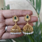 Bulk 176 Elegant Gold Plated Lotus Jhumka Earrings for Stunning Traditional Look - "Green"