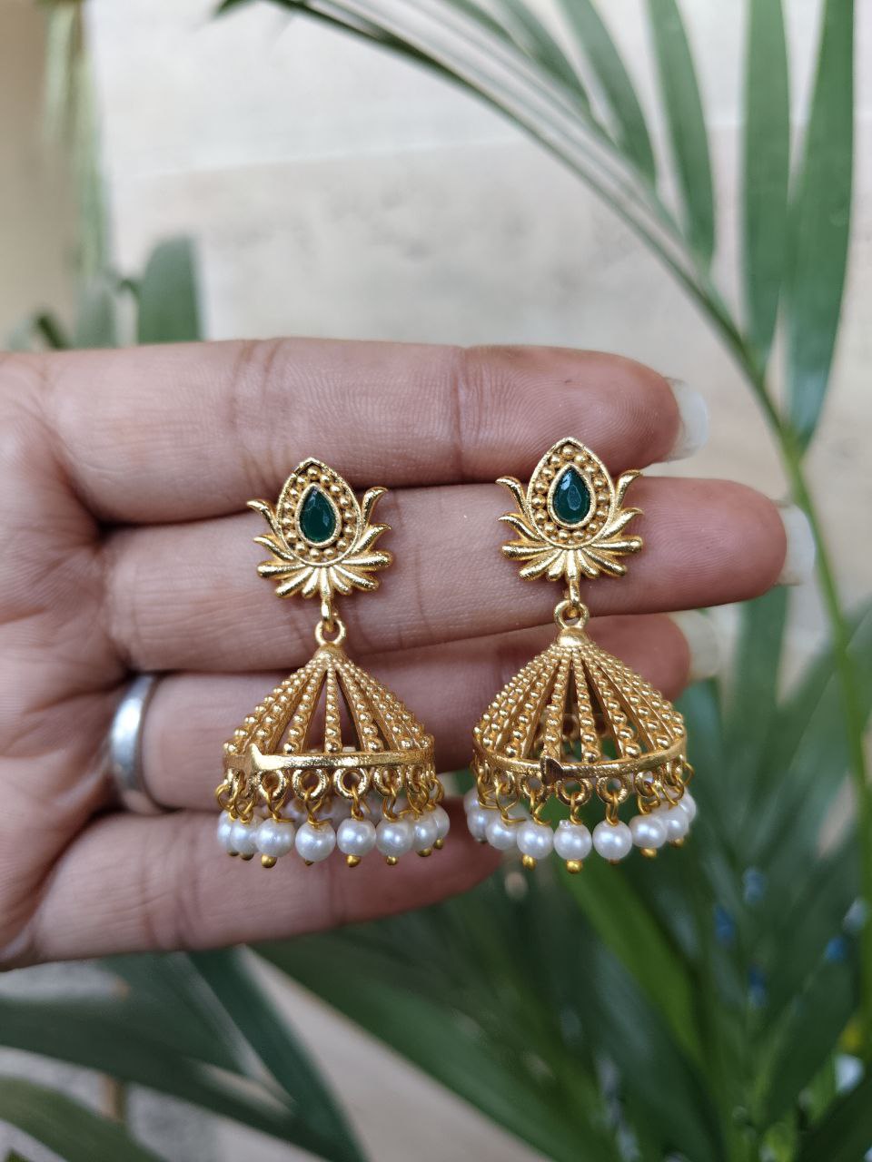 Elegant Gold Plated Lotus Jhumka Earrings for Stunning Traditional Look 7 Gold Plated Lotus Jhumka Traditional Indian Floral Design Earrings