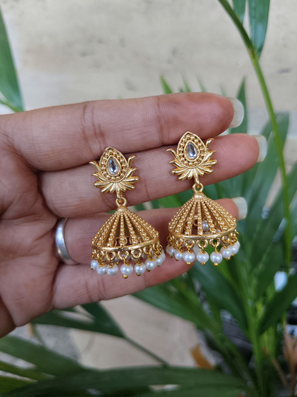 Elegant Gold Plated Lotus Jhumka Earrings for Stunning Traditional Look 9 Gold Plated Lotus Jhumka Traditional Indian Floral Design Earrings