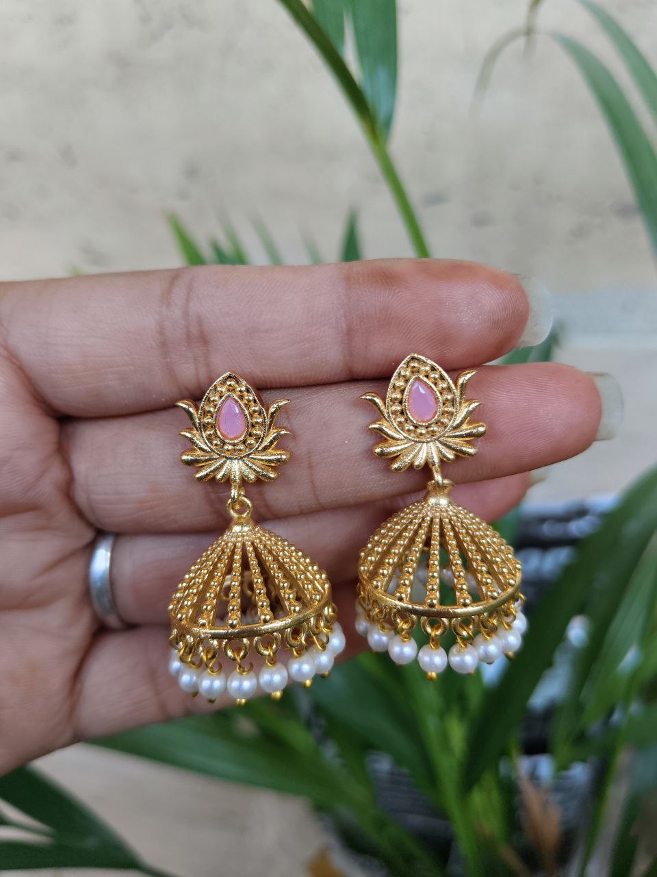 Elegant Gold Plated Lotus Jhumka Earrings for Stunning Traditional Look 6 Gold Plated Lotus Jhumka Traditional Indian Floral Design Earrings