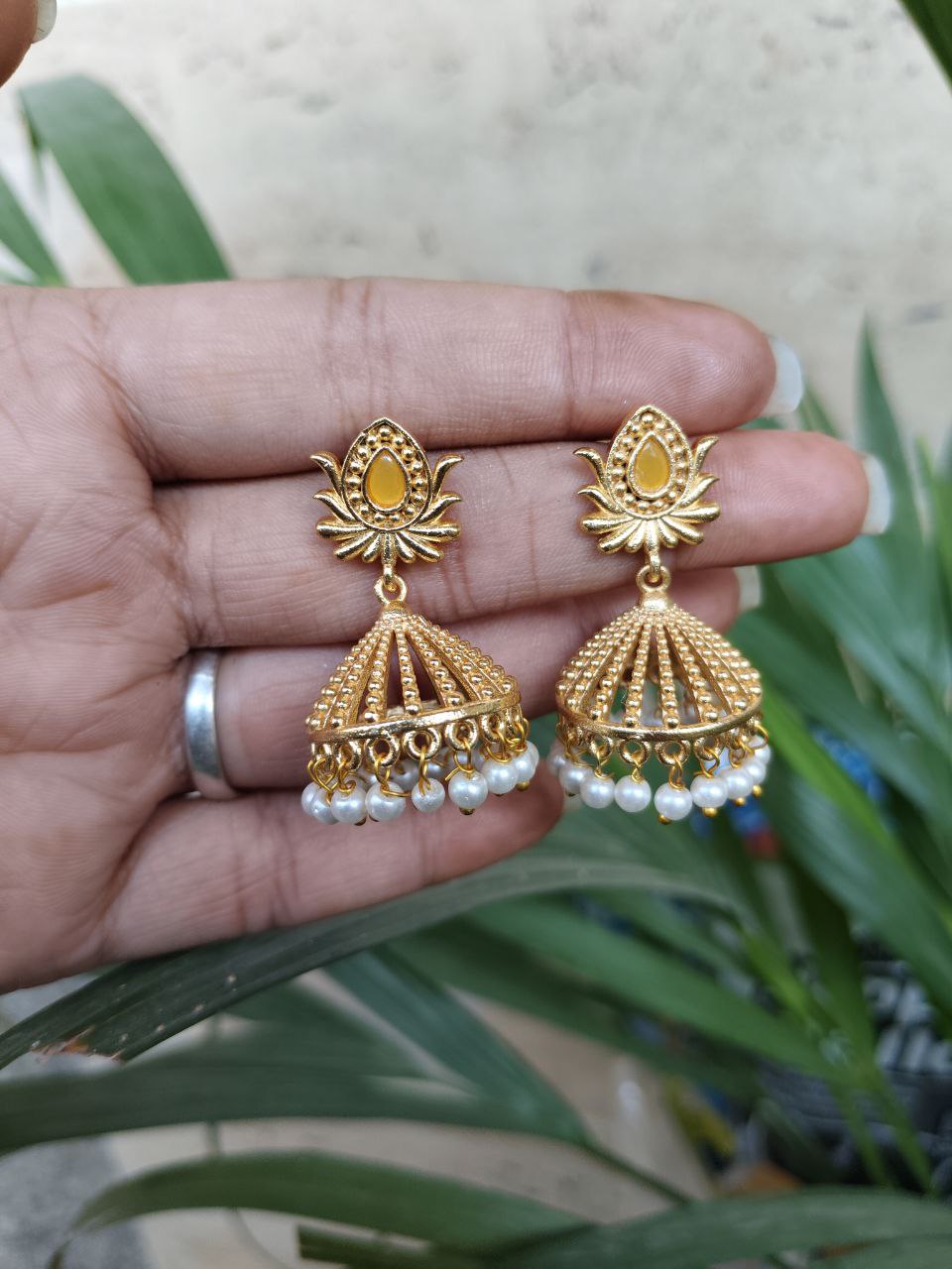 Elegant Gold Plated Lotus Jhumka Earrings for Stunning Traditional Look 2 Gold Plated Lotus Jhumka Traditional Indian Floral Design Earrings