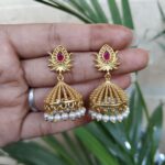 Bulk 180 Elegant Gold Plated Lotus Jhumka Earrings for Stunning Traditional Look - "Red"