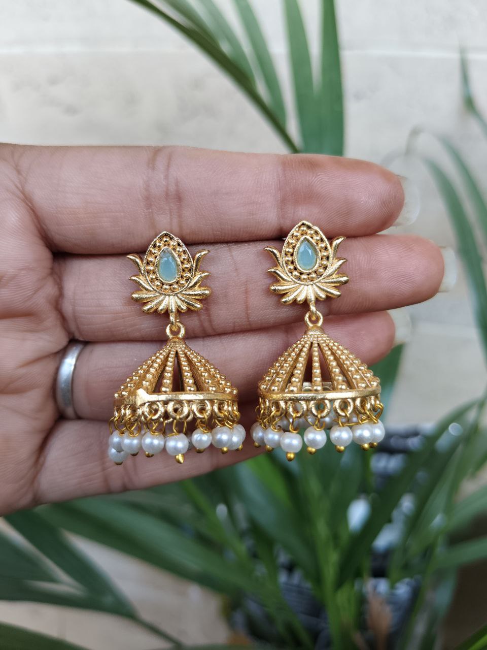 Elegant Gold Plated Lotus Jhumka Earrings for Stunning Traditional Look 4 Gold Plated Lotus Jhumka Traditional Indian Floral Design Earrings
