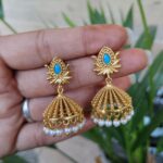 Bulk 174 Elegant Gold Plated Lotus Jhumka Earrings for Stunning Traditional Look - "Aqua"