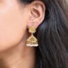 Gold Plated Lotus Jhumka Traditional Indian Floral Design Earrings