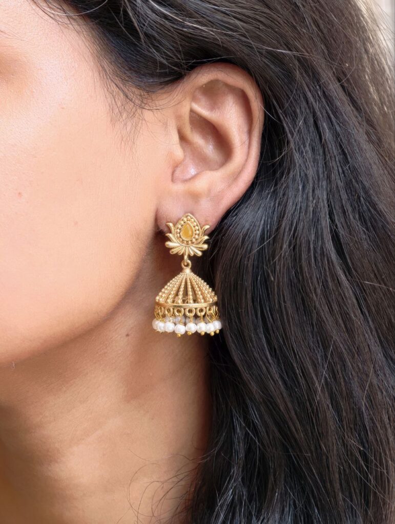 Elegant Gold Plated Lotus Jhumka Earrings for Stunning Traditional Look