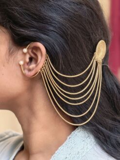 Gold Plated Chain Kashmiri Earcuff Traditional Ethnic Ear Jewelry for Women
