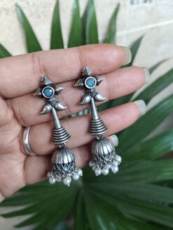 Silver Dangler Jhumka traditional oxidized silver tone dangler earrings for women