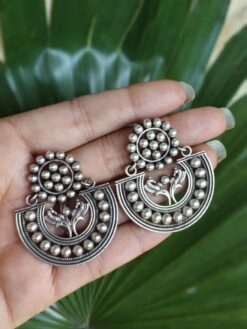 Silver Chand Bali traditional oxidized crescent moon earrings for women