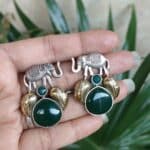 Bulk 28 Beautiful Two-Tone Elephant Studs Earring for Daily wear Jewelry - "Green"