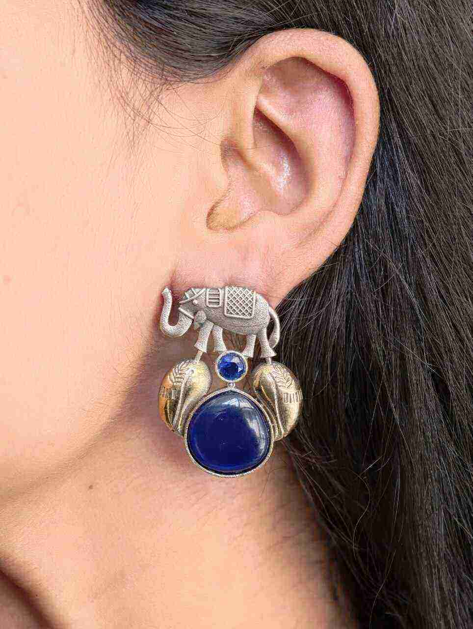 Beautiful Two-Tone Elephant Studs Earring for Daily wear Jewelry 1 Traditional oxidized elephant studs earring stylish animal motif jewelry for women