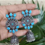 Bulk 192 Premium Dangler Oxidized Jhumka Earring With Beautiful Pearl Work Detailing - "Aqua"