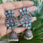 Bulk 198 Premium Dangler Oxidized Jhumka Earring With Beautiful Pearl Work Detailing - "MInt"