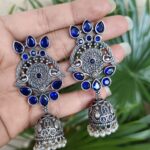 Bulk 196 Premium Dangler Oxidized Jhumka Earring With Beautiful Pearl Work Detailing - Blue