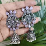 Bulk 206 Premium Dangler Oxidized Jhumka Earring With Beautiful Pearl Work Detailing - ''BabyPink''
