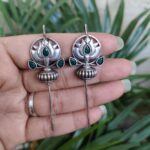 Silver Lotus Earcuff with Graceful Traditional Inspired Statement Jewelry - "Green"