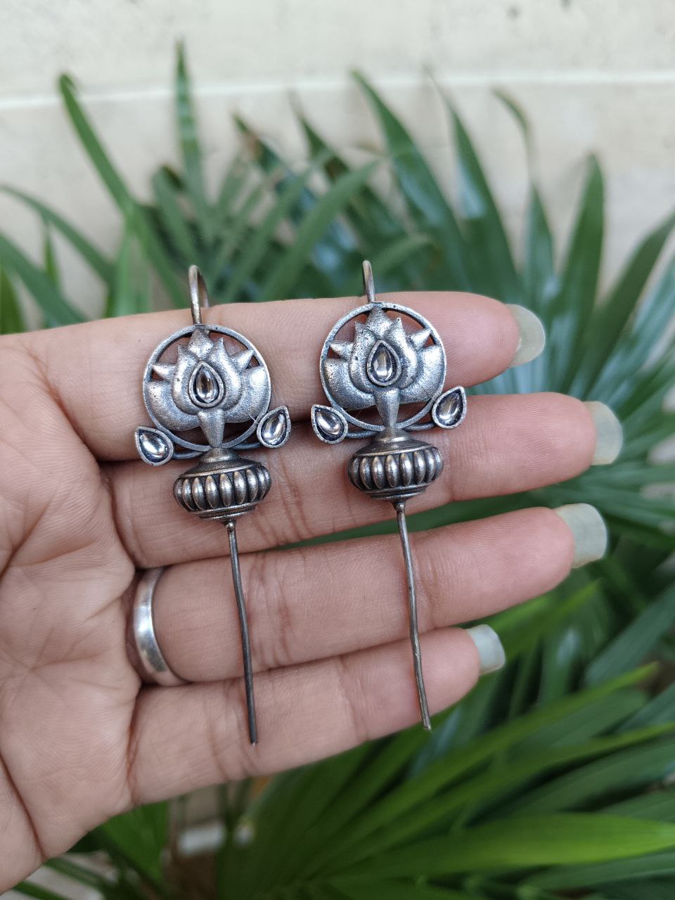 Silver Lotus Earcuff with Graceful Traditional Inspired Statement Jewelry 9 Lotus earcuff oxidized silver look floral ear jewelry for women