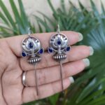 Silver Lotus Earcuff with Graceful Traditional Inspired Statement Jewelry - Blue