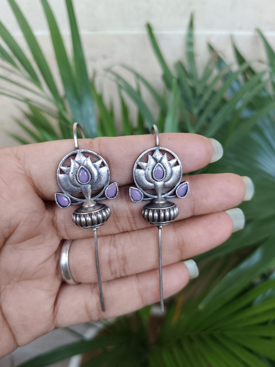 Silver Lotus Earcuff with Graceful Traditional Inspired Statement Jewelry 1 Lotus earcuff oxidized silver look floral ear jewelry for women