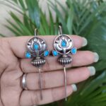 Bulk 188 Silver Lotus Earcuff with Graceful Traditional Inspired Statement Jewelry - "Aqua"