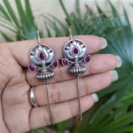 Silver Lotus Earcuff with Graceful Traditional Inspired Statement Jewelry - "Red"