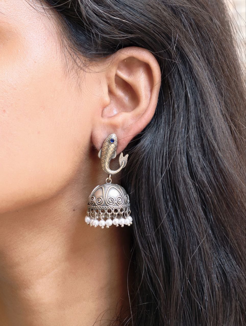 Fish Jhumka Earring with Traditional Attractive Artistic Oxidized Design 1 Fish jhumka earring oxidized silver look traditional ethnic jewelry for women
