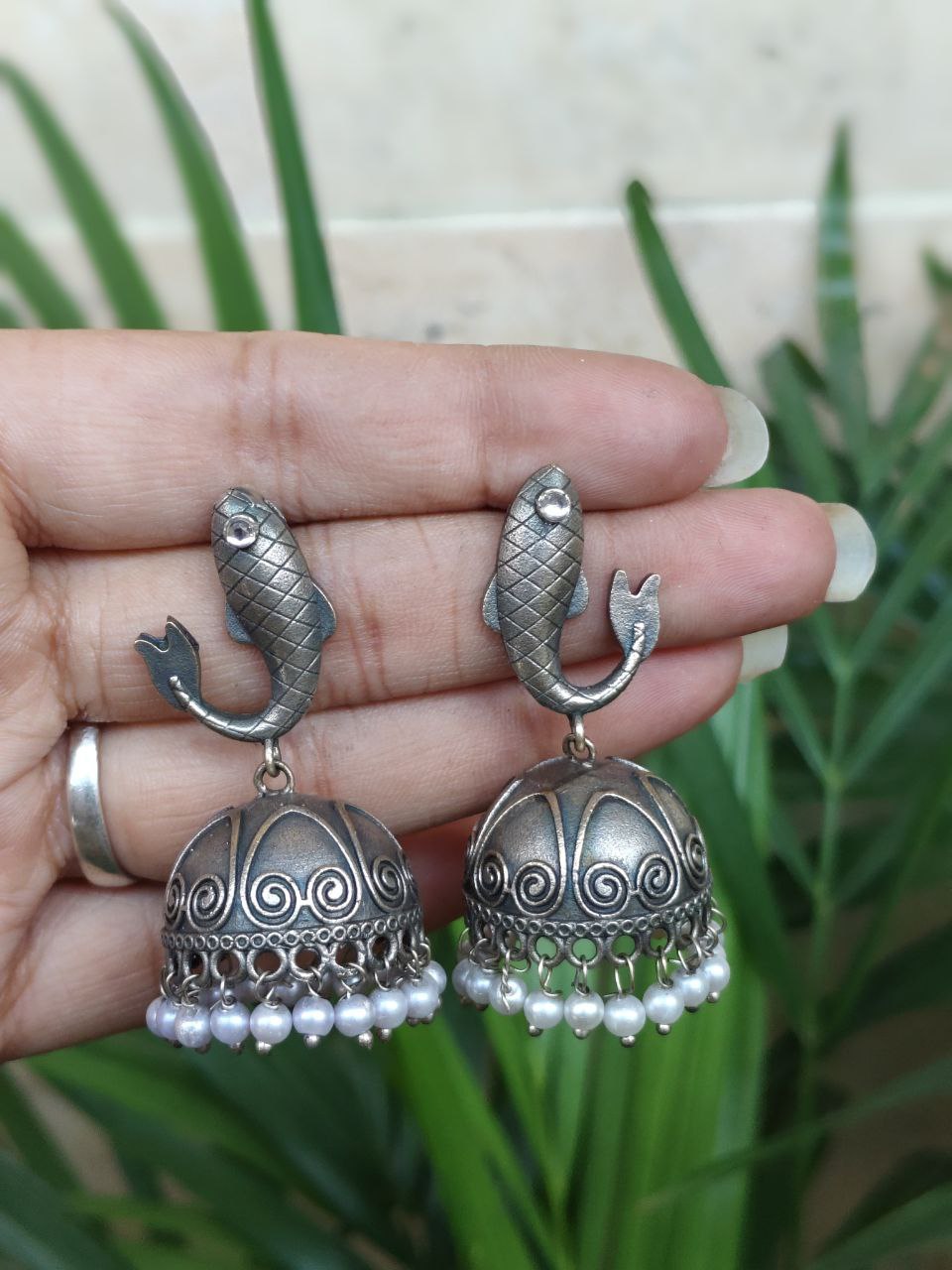 Fish Jhumka Earring with Traditional Attractive Artistic Oxidized Design 2 Fish jhumka earring oxidized silver look traditional ethnic jewelry for women