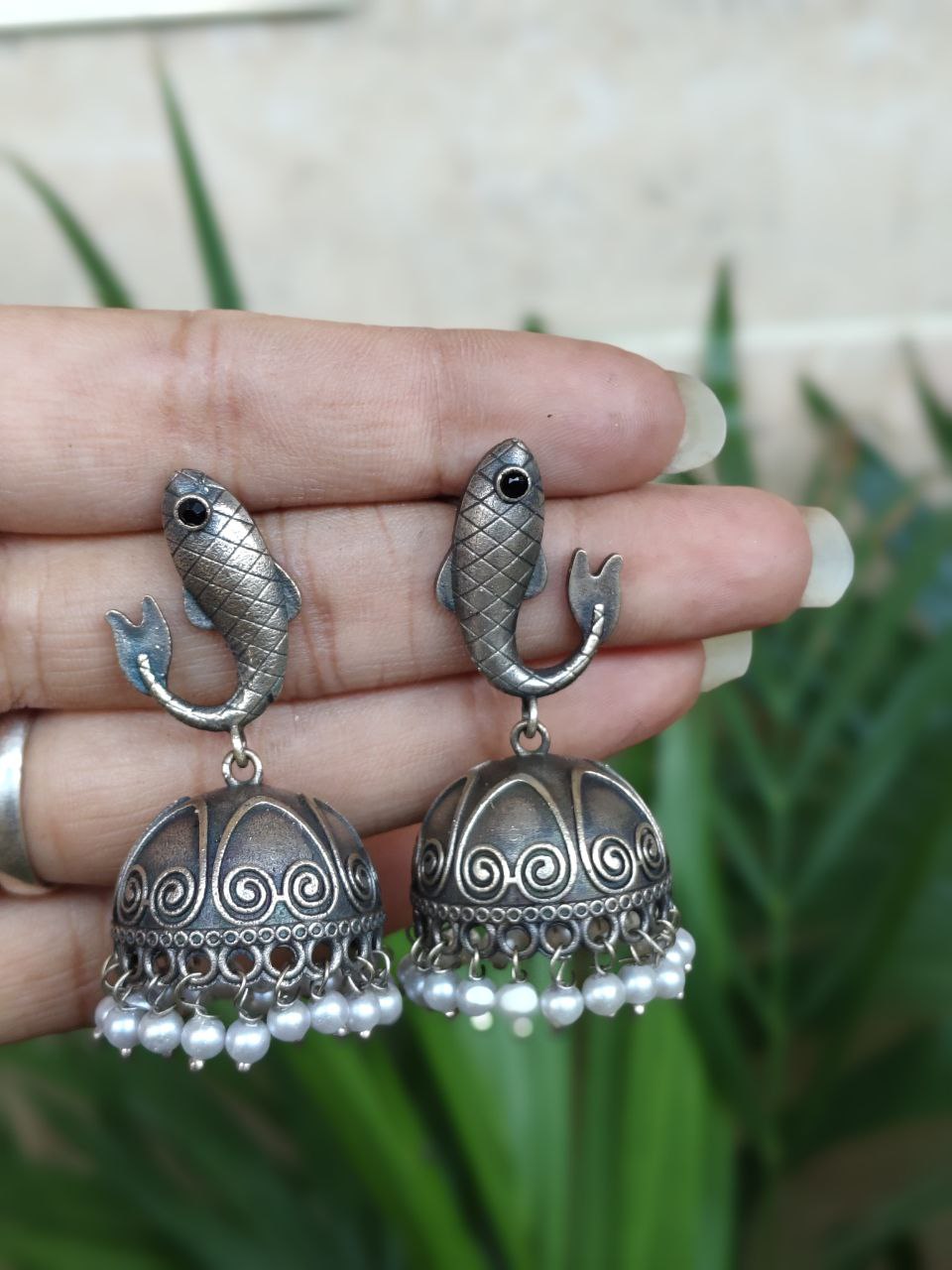 Fish Jhumka Earring with Traditional Attractive Artistic Oxidized Design 7 Fish jhumka earring oxidized silver look traditional ethnic jewelry for women