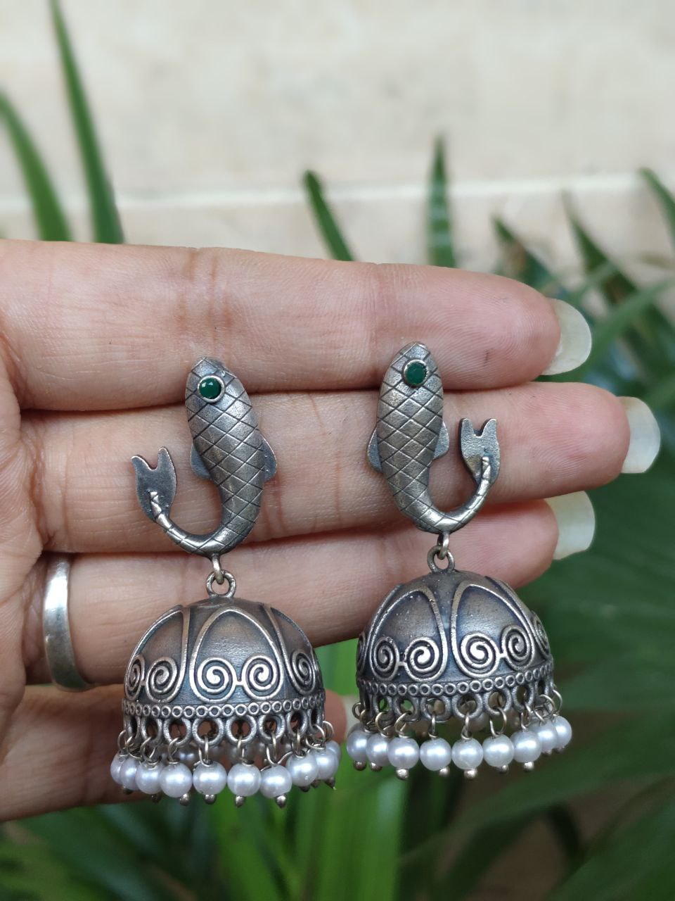 Fish Jhumka Earring with Traditional Attractive Artistic Oxidized Design 8 Fish jhumka earring oxidized silver look traditional ethnic jewelry for women