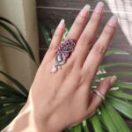 Bulk 138 Oxidized Peacock Ring with Beautiful Vintage Silver Look - "Red"