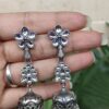 Floral Art Jhumka oxidized silver traditional brass earrings with intricate floral design