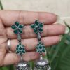 Floral Art Jhumka oxidized silver traditional brass earrings with intricate floral design