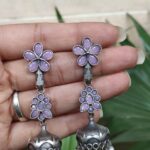 Bulk 112 Silver Floral Art Jhumka Earrings with Beautiful Premium Light weight Jewelry - ''BabyPink''