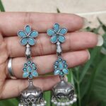 Bulk 116 Silver Floral Art Jhumka Earrings with Beautiful Premium Light weight Jewelry - "MInt"