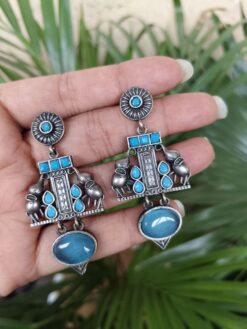 Silver Elephant Earring oxidized brass earrings with detailed elephant design traditional jewelry