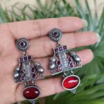 Bulk 66 Graceful Silver Elephant Earring with Artistic Daily Wear Women Jewelry - "Red"