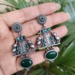 Bulk 78 Graceful Silver Elephant Earring with Artistic Daily Wear Women Jewelry - "Green"