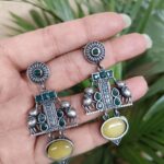 Bulk 70 Graceful Silver Elephant Earring with Artistic Daily Wear Women Jewelry - "Yellow-Green"