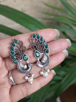 Elegant oxidized peacock earring traditional brass jewelry for women