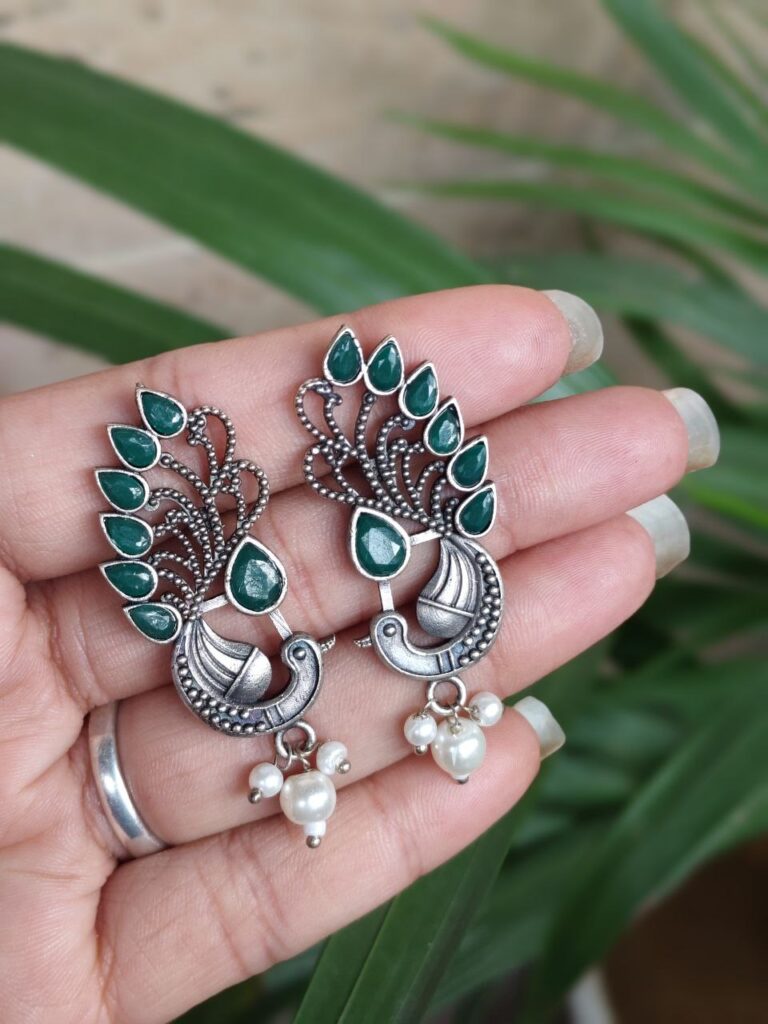 Oxidized Peacock Earring Design for Pearl Work Women Beautiful Jewelry