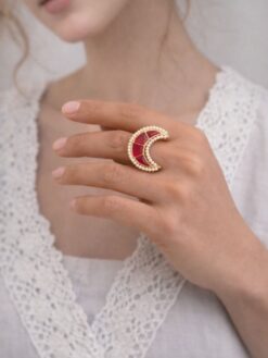 Meenakari Moon Ring stylish brass jewelry design