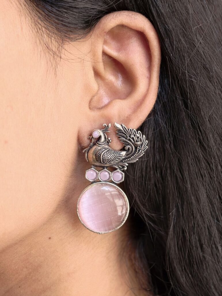 Peacock Stone Earrings Stunning Elegant Design for Graceful Traditional Look