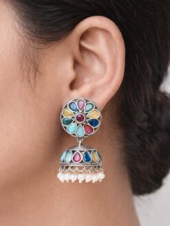 Stone Jhumka Earring stylish brass jewelry design