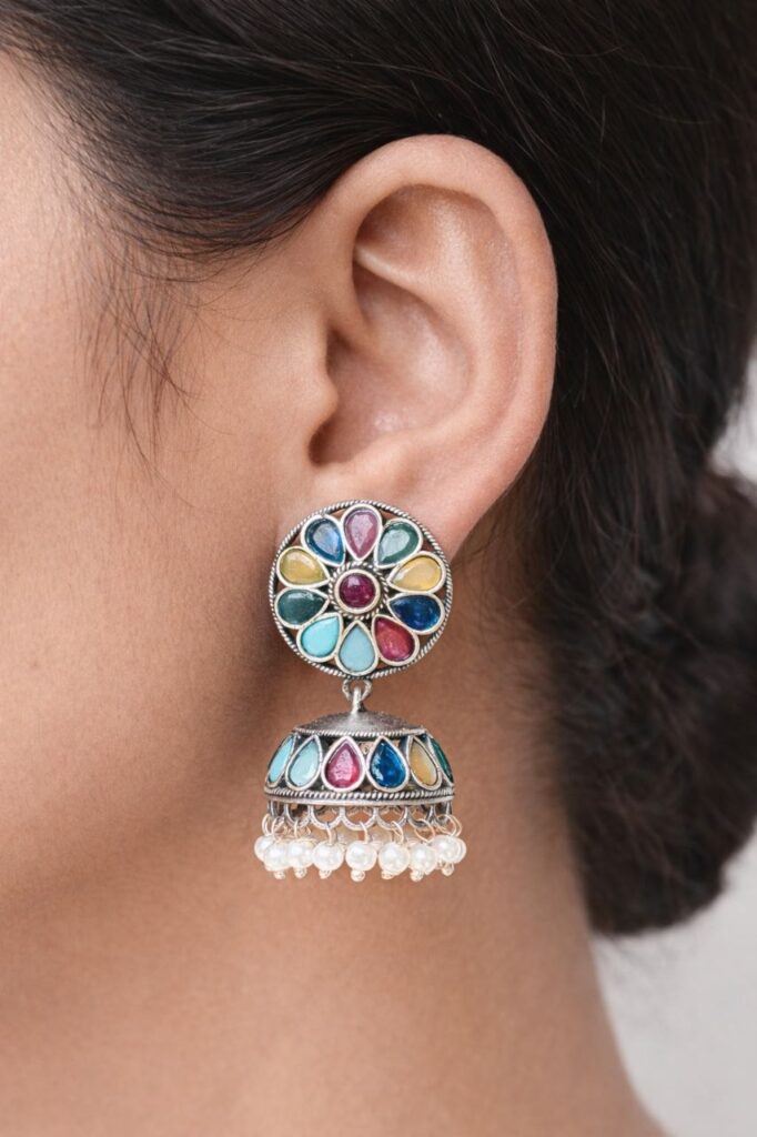 Stone Jhumka Earring Elegant Dazzling Traditional Design for Women