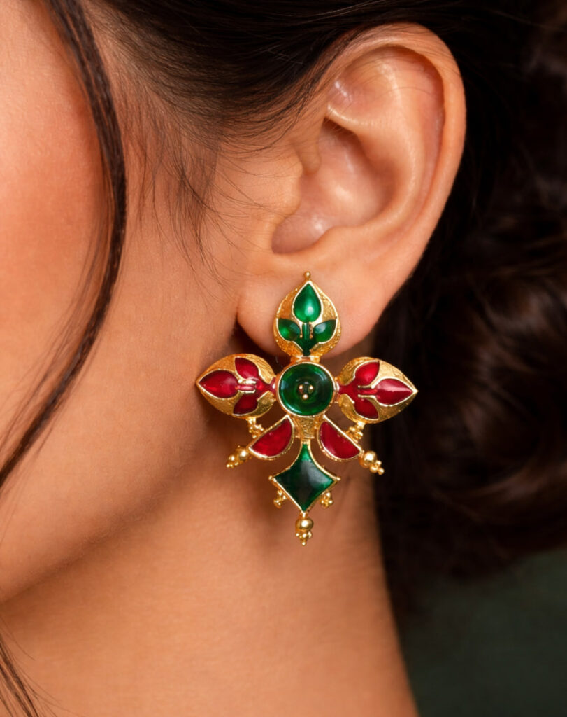 Gold-Plated Enamel Earring Elegant Dazzling Design for Stylish Women Wear
