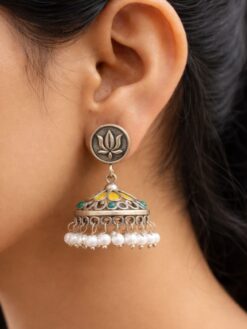 Silver Lotus Jhumka stylish brass jewelry design