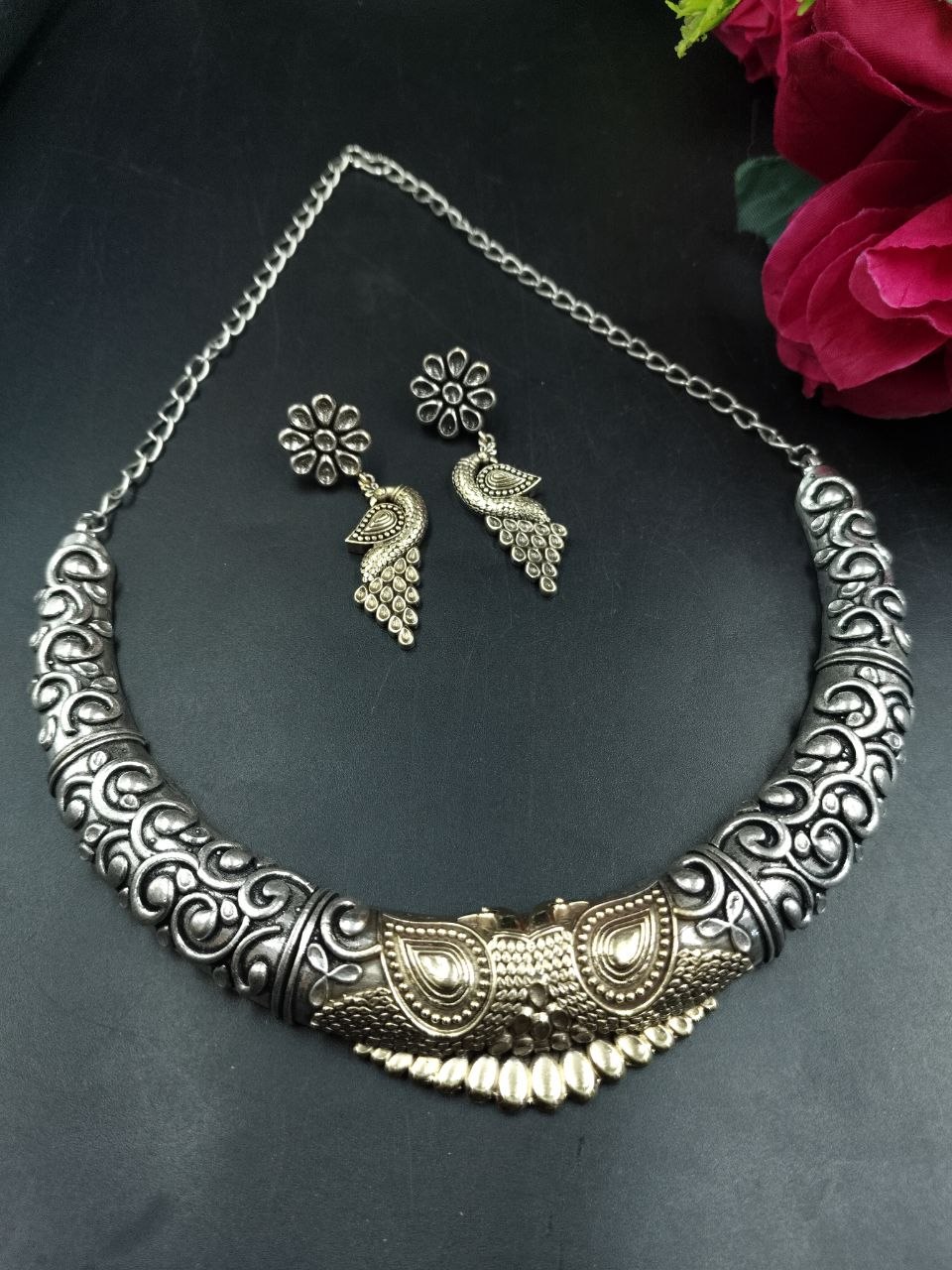 Two-tone Peacock Hasli Necklace Elegant Dazzling Traditional Statement Jewelry 1 Peacock Hasli Necklace stylish brass jewelry design