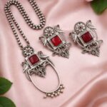 Peacock Necklace Set Traditional Design for Attractive Party Wear Look - "Red"