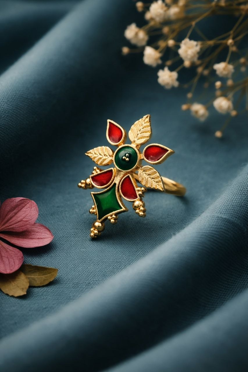 Meenakari Floral Ring Gorgeous Handcrafted Design for Traditional Look 2 _Meenakari Floral Ring stylish brass jewelry design